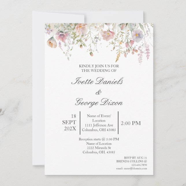 Vild Lila blommor bröllopsinbjudan Inbjudningar (Framsida)