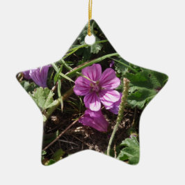 Vild lila geranium julgransprydnad keramik