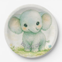Vild liten elefant neutral grön baby shower