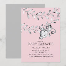 Vild Little Monkey Girls Baby Shower-inbjudan