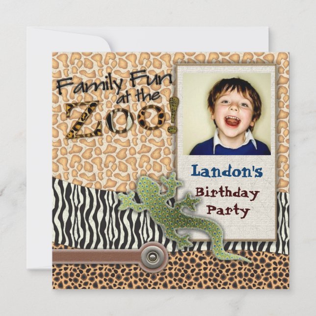 Vild Lizzard Safari Zoo Birthday Fotoinbjudan Inbjudningar (Framsida)