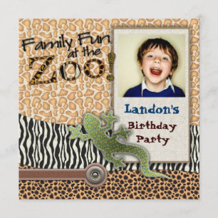 Vild Lizzard Safari Zoo Birthday Fotoinbjudan Inbjudningar