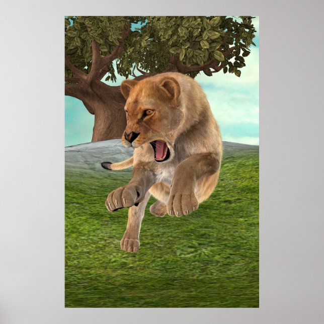 Vild Ljoninna Djungel Äventyrskonst Poster (Framsidan)