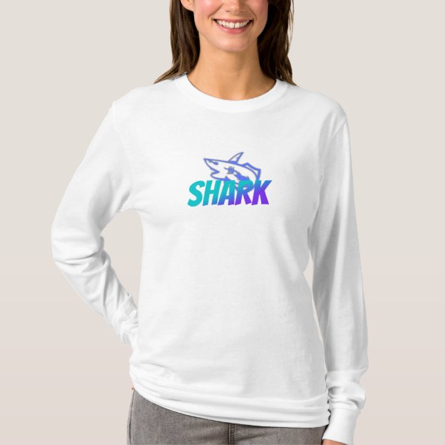 Vild Logo För Haj Med Gradient | Djärva Havet T Shirt (Framsida)