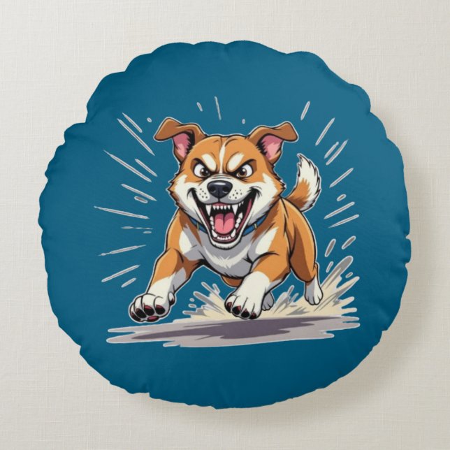 Vild löpande hund – Kraft & Rörelse Illustration Rund Kudde (Framsidan)