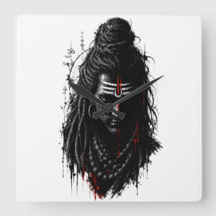 Vild Lord Shiva Mahakal Grunge Mörk Splash Art Fyrkantig Klocka