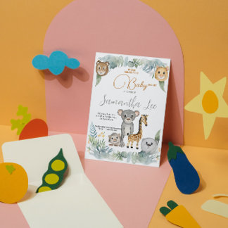 Vild lustigt Safari Animals Boys Baby Shower Inbjudningar