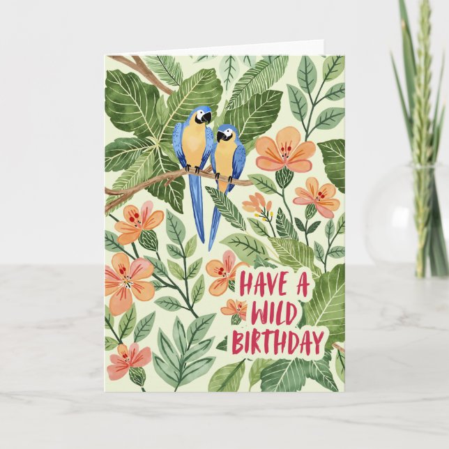 Vild Macaw Jungle Birthay Card Helgkort (Framsida)