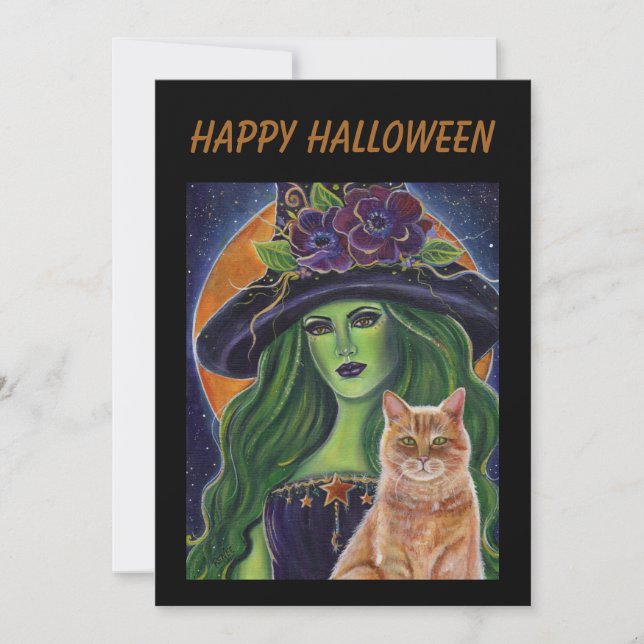 Vild Magic Halloween häxand cat by Renee Lavoie Spara Datumet (Framsida)