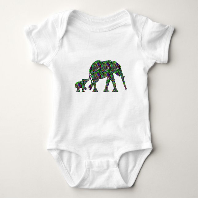 Vild Mamma & Baby Elephant Children Småbarn T Shirt (Framsida)