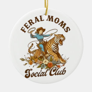 Vild Mamma Social Klub Rolig Retro Boho Cowgirl Julgransprydnad Keramik