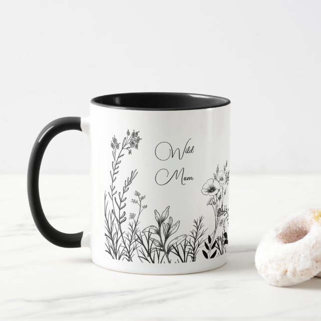 Vild Mamma Vild Flower Doodles Mugg (Med munk)