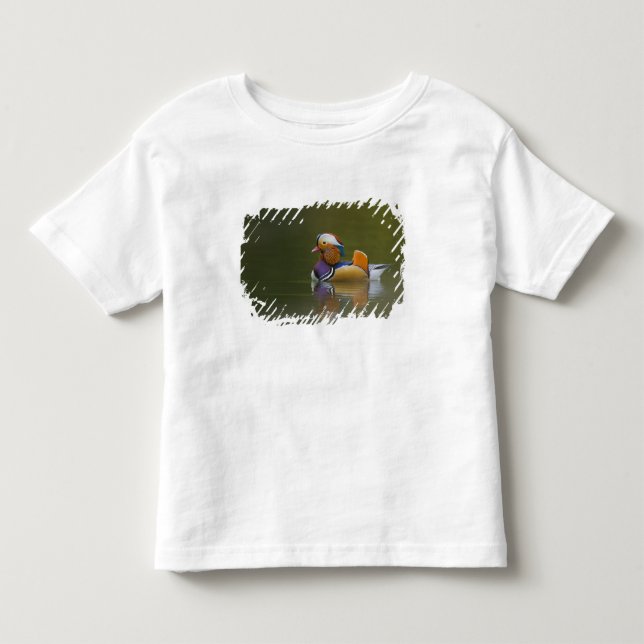 Vild mandarinand (Aix galericulata) på mörk Tee Shirt (Framsida)