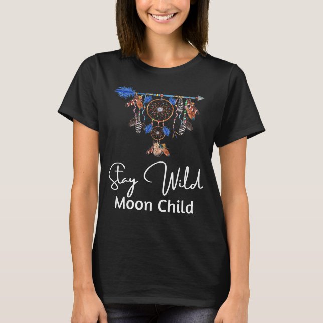 Vild Måne Barn Drömfångare Boho Tribal T Shirt (Framsida)