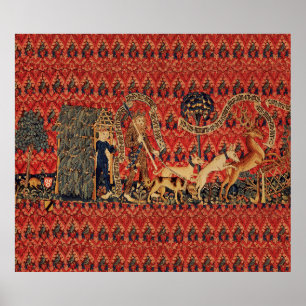VILD MÄNNISKOR I HJORT HUNT, Animaler, Röd Blommig Poster