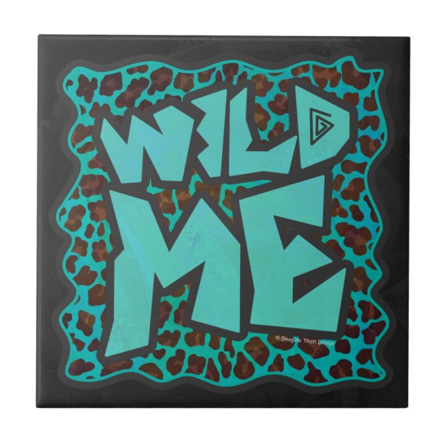 Vild Me Brun och Teal Leopard Design Kakelplatta (Framsidan)