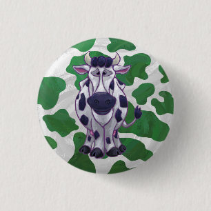Vild Me Cow-Grönt och vit utskrift Knapp