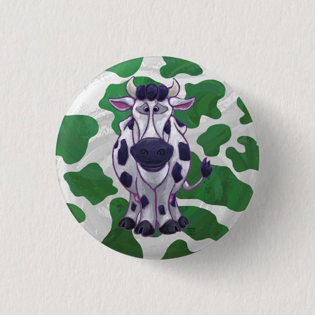 Vild Me Cow-Grönt och vit utskrift Knapp (Framsida)