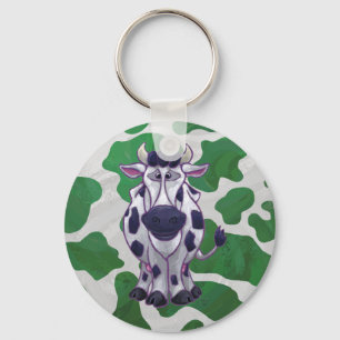 Vild Me Cow-Grönt och vit utskrift Nyckelring