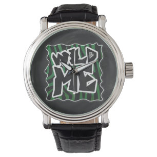 Vild Me-Grönt och svart Zebra mönstrad Armbandsur