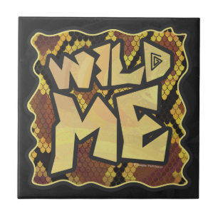 Vild Me Snake Brown och Guld Skriv ut Kakelplatta