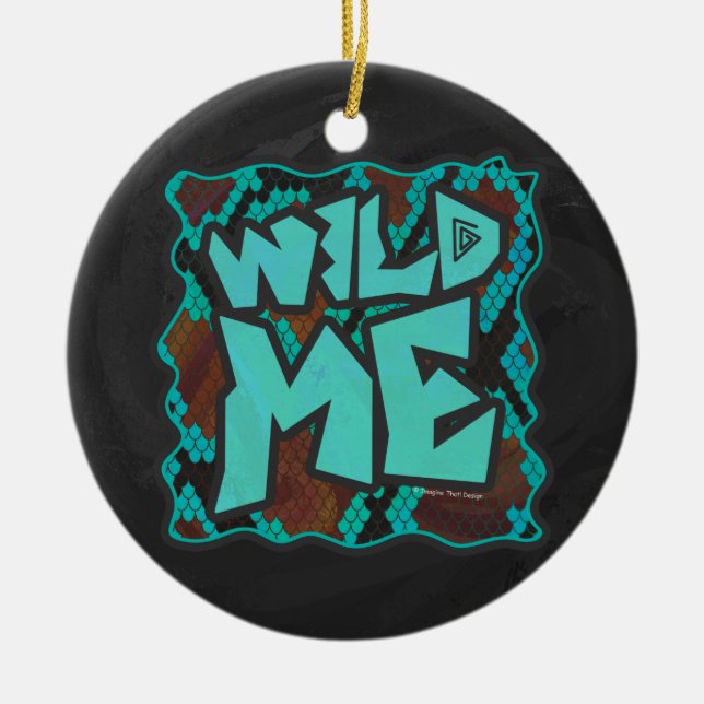 Vild Me Snake Brown och Teal Print Julgransprydnad Keramik (Framsidan)