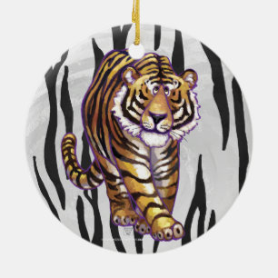 Vild Me Tiger Black and White Print Julgransprydnad Keramik