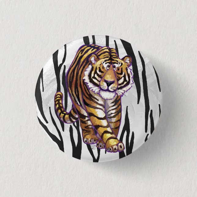 Vild Me Tiger Black and White Print Knapp (Framsida)