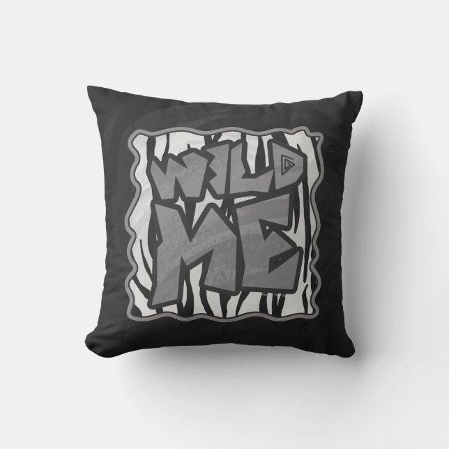 Vild Me Tiger Black and White Print Kudde (Framsida)