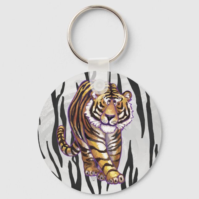 Vild Me Tiger Black and White Print Nyckelring (Framsida)