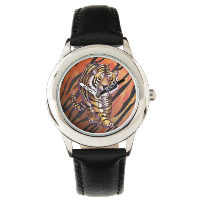 Vild Me Tiger Het orange och svart tryck Armbandsur (Framsida)