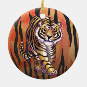 Vild Me Tiger Hett orange och svart utskrift Julgransprydnad Keramik