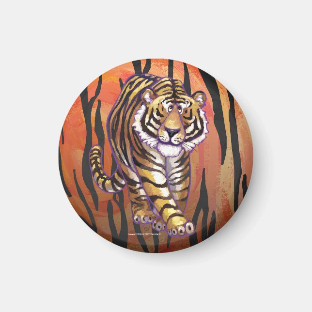 Vild Me Tiger Hett orange och svart utskrift Magnet (Framsidan)
