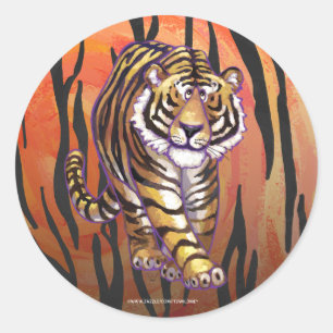 Vild Me Tiger Hett orange och svart utskrift Runt Klistermärke