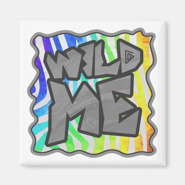 Vild Me Zebra Rainbow and White Print Magnet (Framsidan)