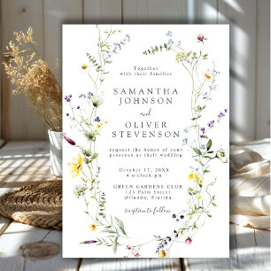 Vild Meadow Daety Flowers Wandeans Bröllop Inbjudningar