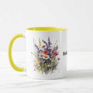 Vild Meadow Flowers med redigerbart namn Mugg