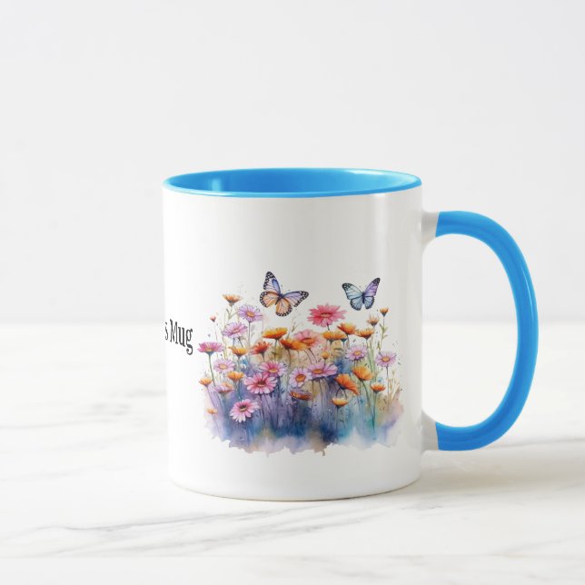 Vild Meadow Flowers with butterflies editable namn Mugg (Höger)
