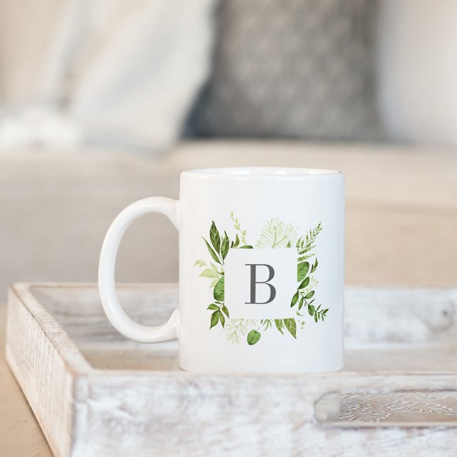 Vild Meadow Grönt Botanical Monogram Kaffemugg (Skapare uppladdad)