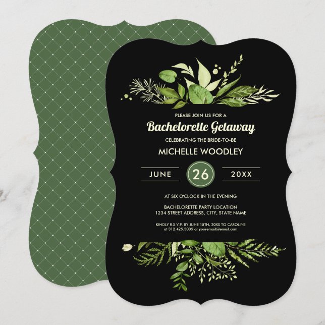 Vild Meadow | Grönt Botaniska Bachelorette-partiet Inbjudningar (Fram/baksida)