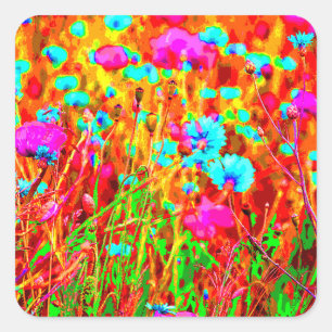 Vild Meadow in Bloom Pop Art Fyrkantigt Klistermärke