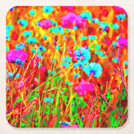 Vild Meadow in Bloom Pop Art Underlägg Papper Kvadrat