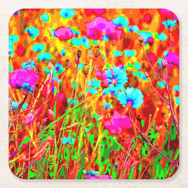 Vild Meadow in Bloom Pop Art Underlägg Papper Kvadrat (Framsidan)