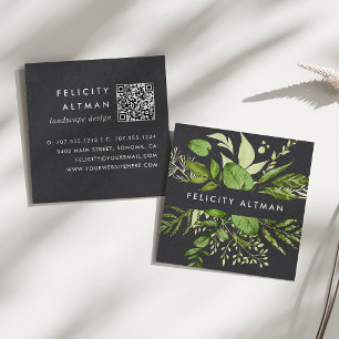 Vild Meadow Svart botaniskt QR-nummer Fyrkantigt Visitkort
