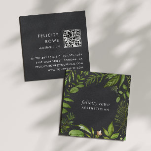 Vild Meadow Svart botaniskt Ram QR-kod Fyrkantigt Visitkort