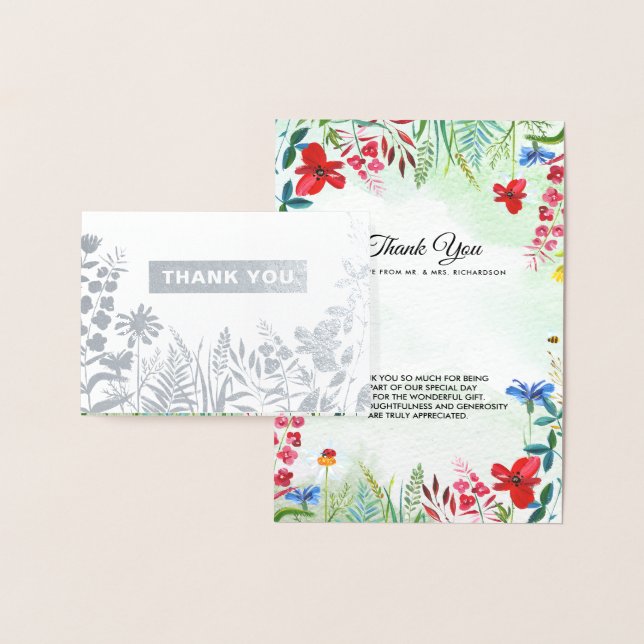 Vild Meadow | Wildblommor Tack Bröllop Luxury Folierat Kort (Display)