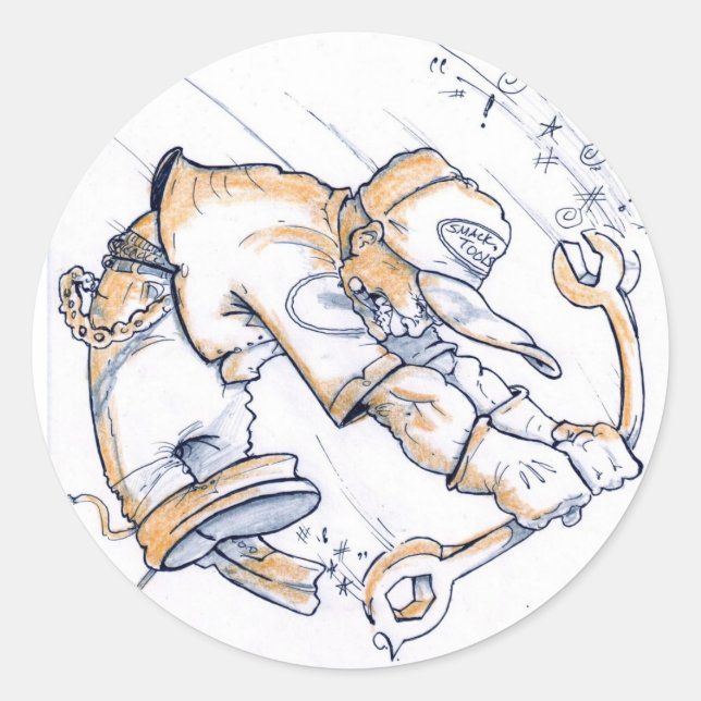 Vild Mechanic Wrencher Runt Klistermärke (Framsida)