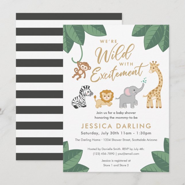 Vild med Excittionell jungle-temababydusch Inbjudningar (Fram/baksida)