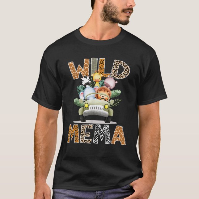 Vild Mema Safari Jungle Animals 1:a födelsedagen L T Shirt (Framsida)