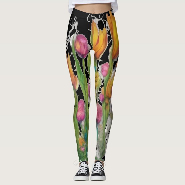 Vild modern blommigt Leggings (Framsida)